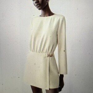 Zara Cream Long Sleeve Romper w/ Gold Chain Detail, Sz L, NWT